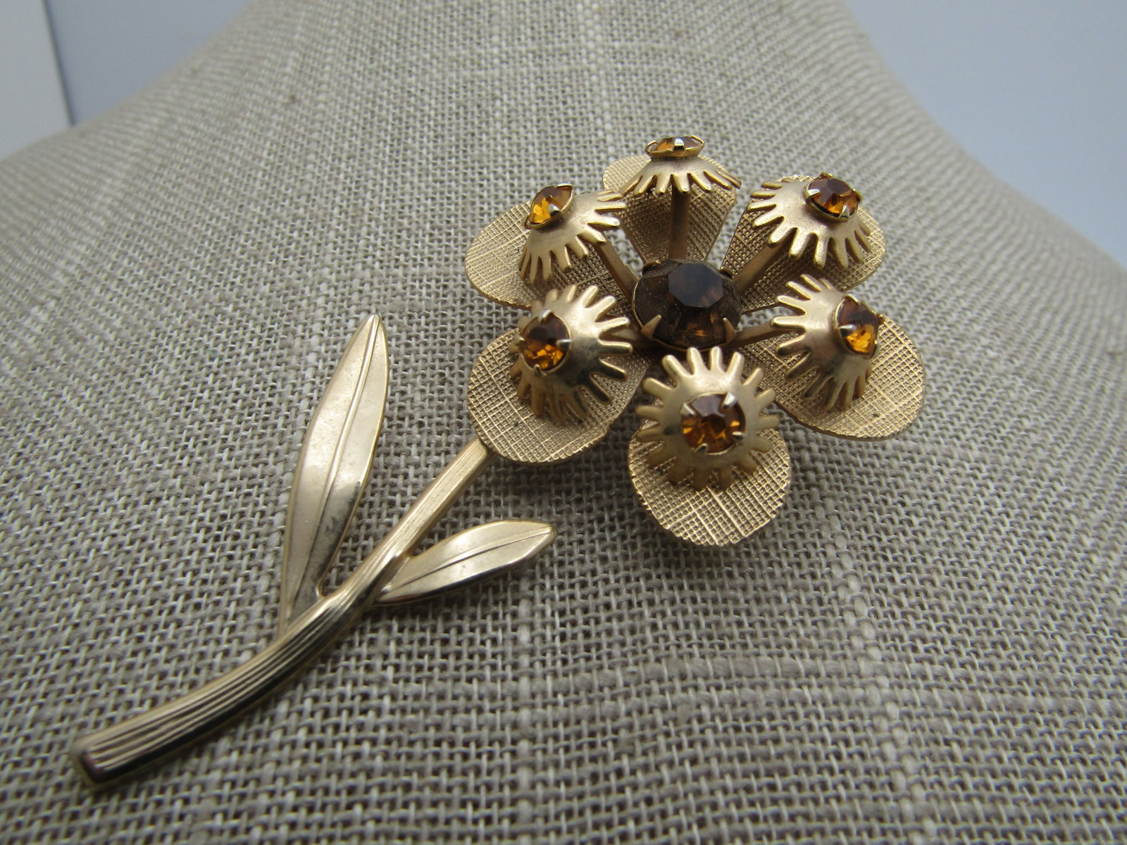 Vintage Rhinestone Floral Stem Brooch, 1950's-1960's, 3" - 2