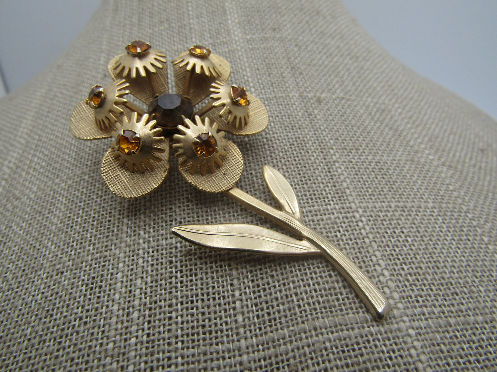 Vintage Rhinestone Floral Stem Brooch, 1950's-1960's, 3" - 3