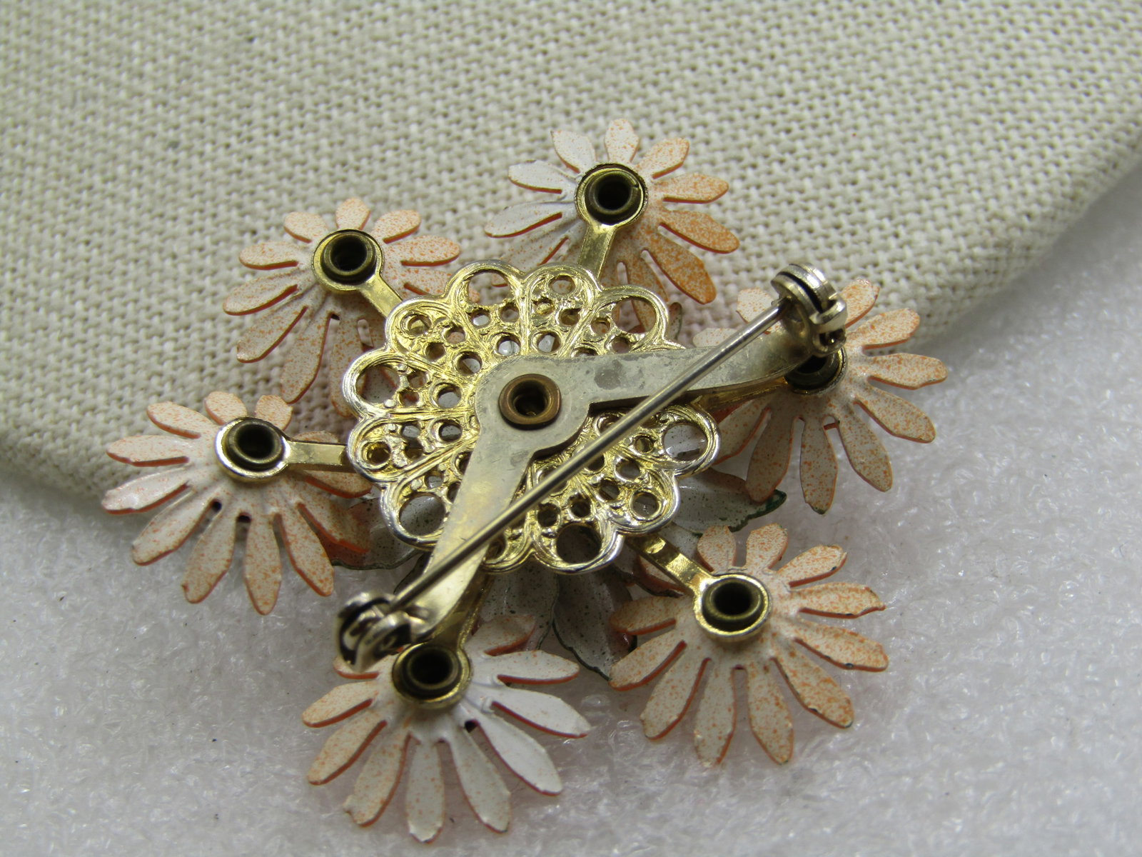 Vintage Tiered Enameled Floral Blossom Brooch, 1960's, 2" - 4