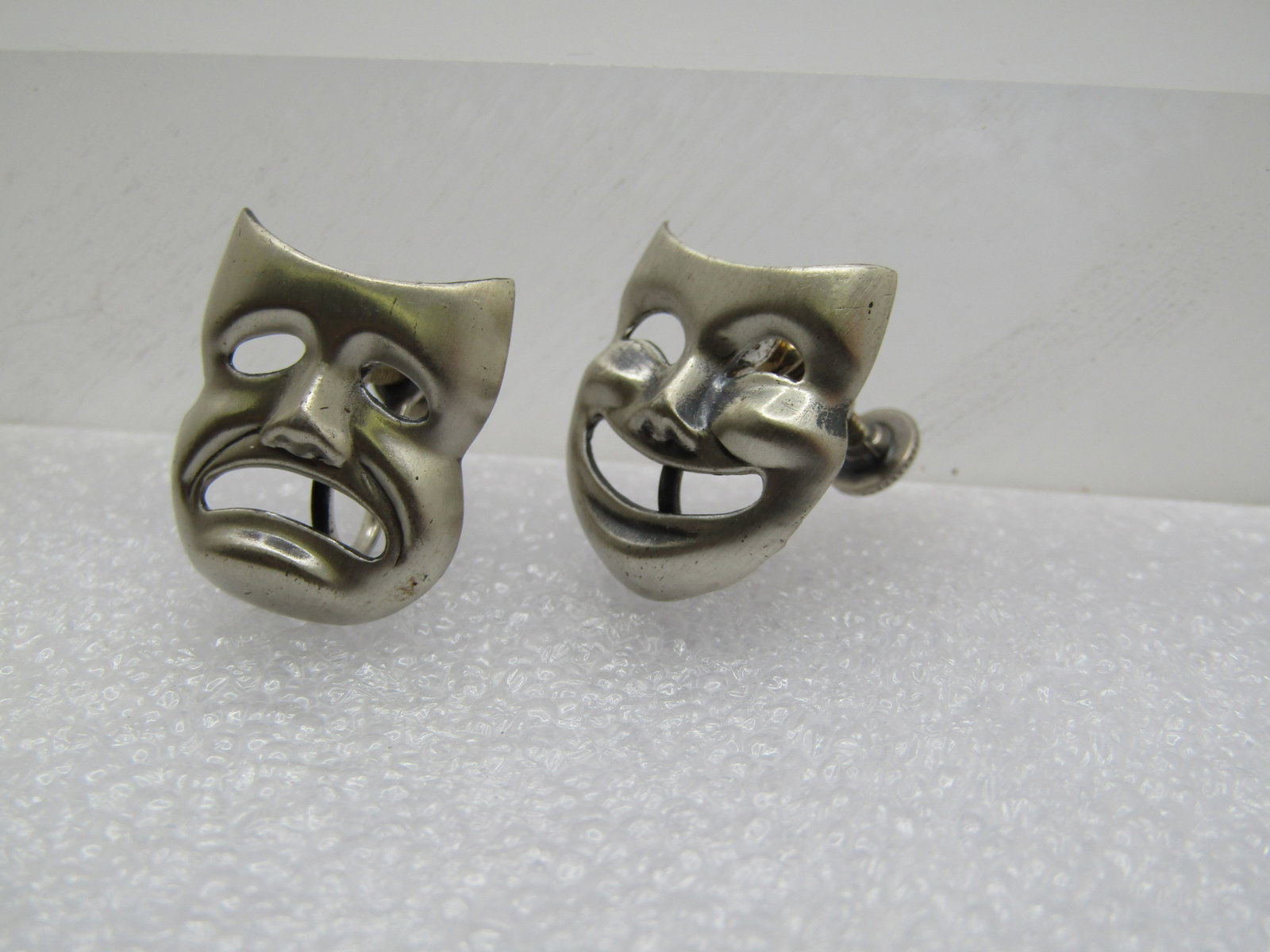 Vintage Comedy Tragedy Earrings, Screwback, Beau Sterling, 1960's - 2