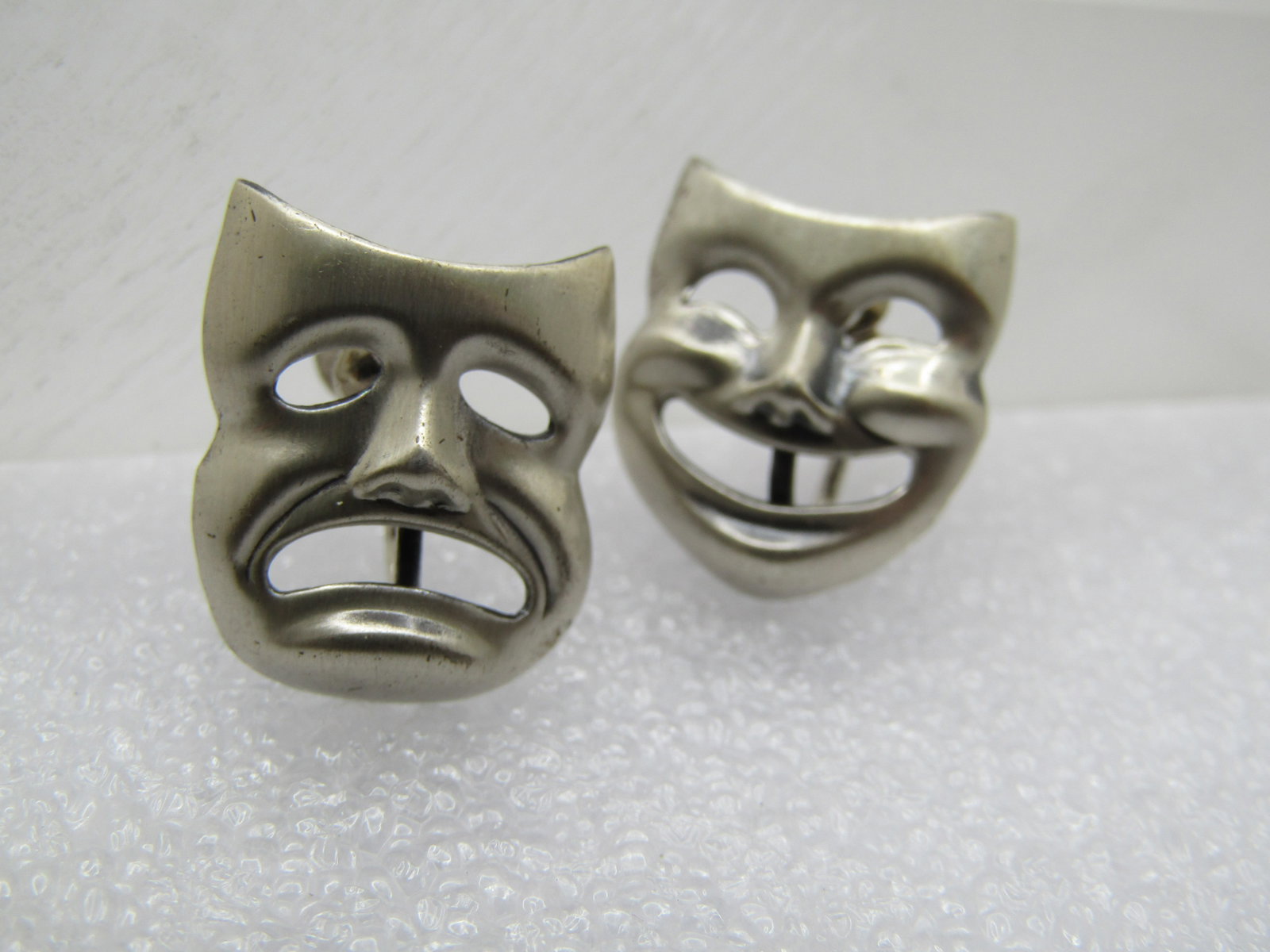 Vintage Comedy Tragedy Earrings, Screwback, Beau Sterling, 1960's - 3