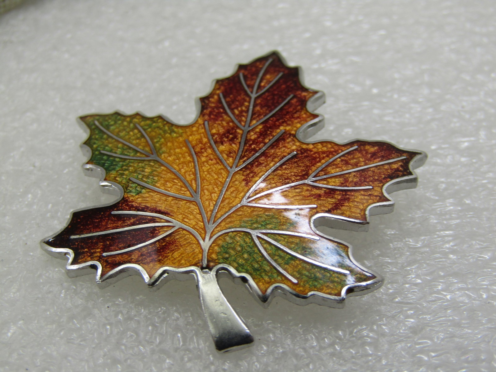 Vintage Sterling Silver Enameled Maple Leaf Brooch, Signed Bond Boyd - 5