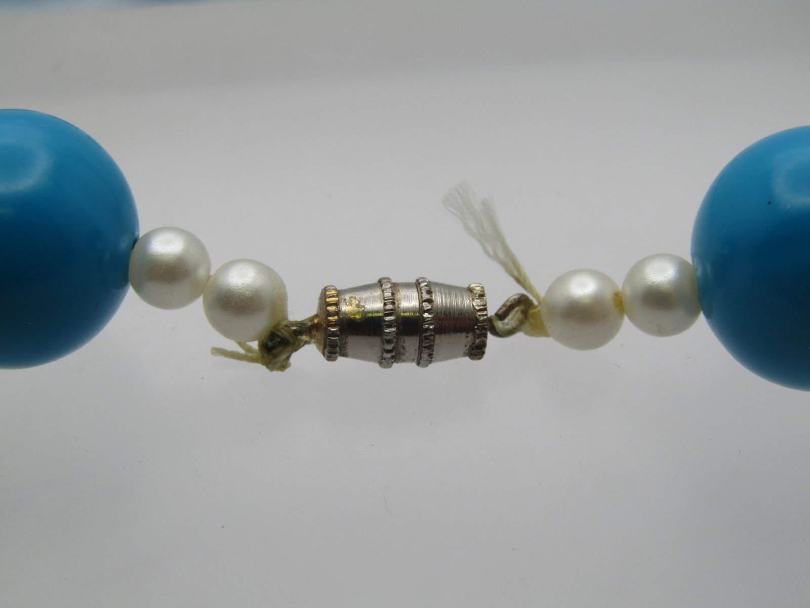 Vintage Teal Lucite Beaded Necklace, Faux Pearls, 22", 1960's-1970's - 5