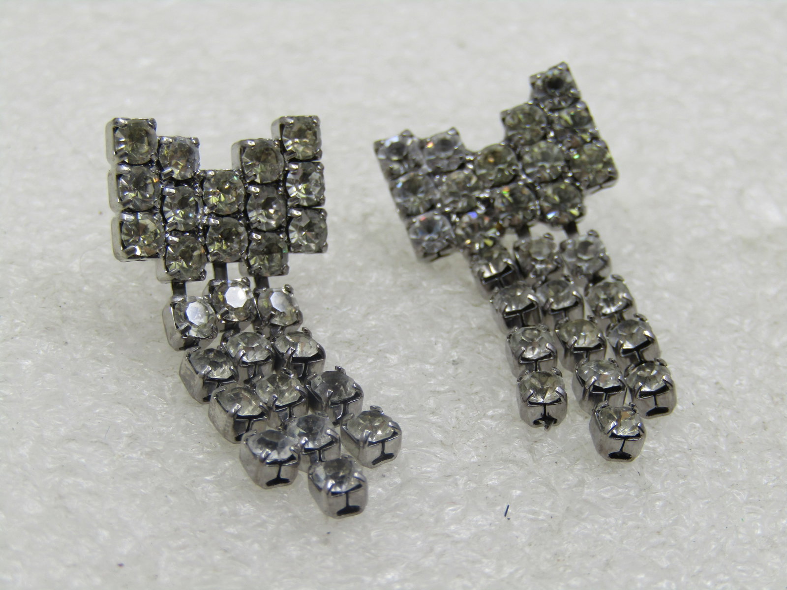 Vintage Rhinestone Bow Earrings, with Dangles, Pierced - 2