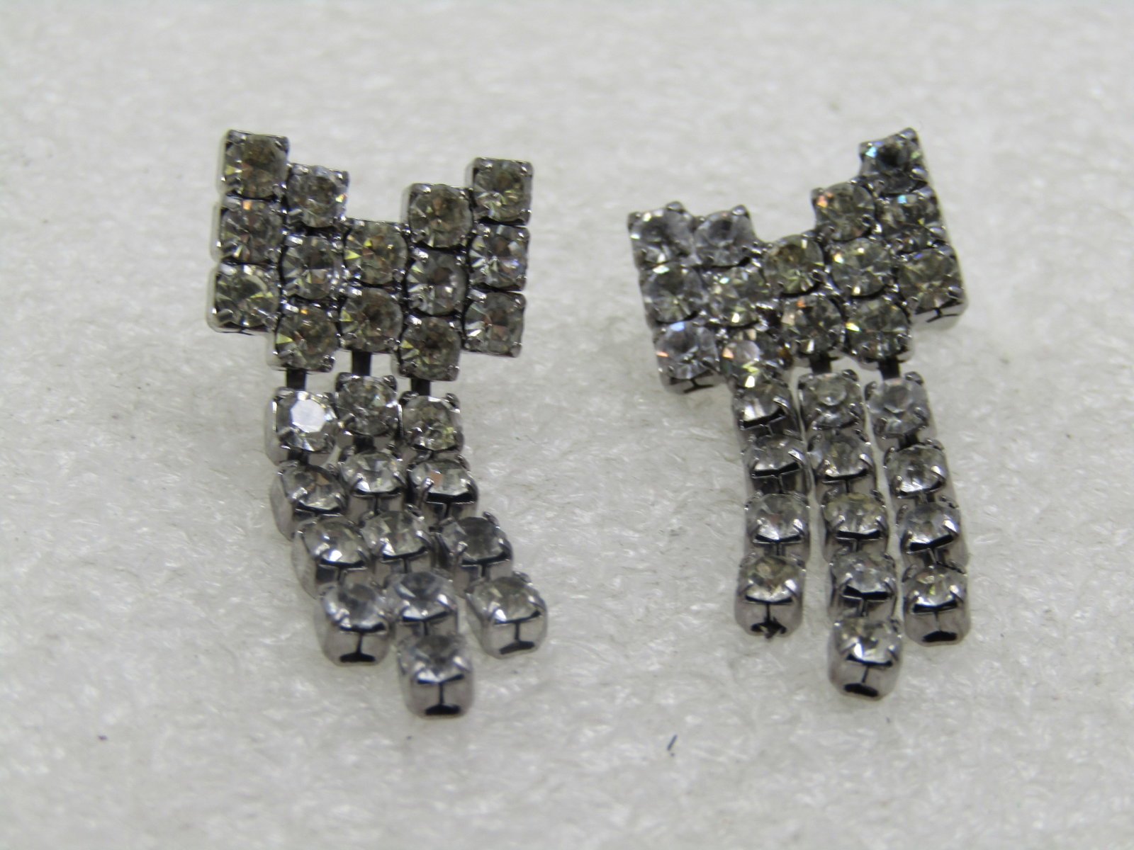 Vintage Rhinestone Bow Earrings, with Dangles, Pierced - 3