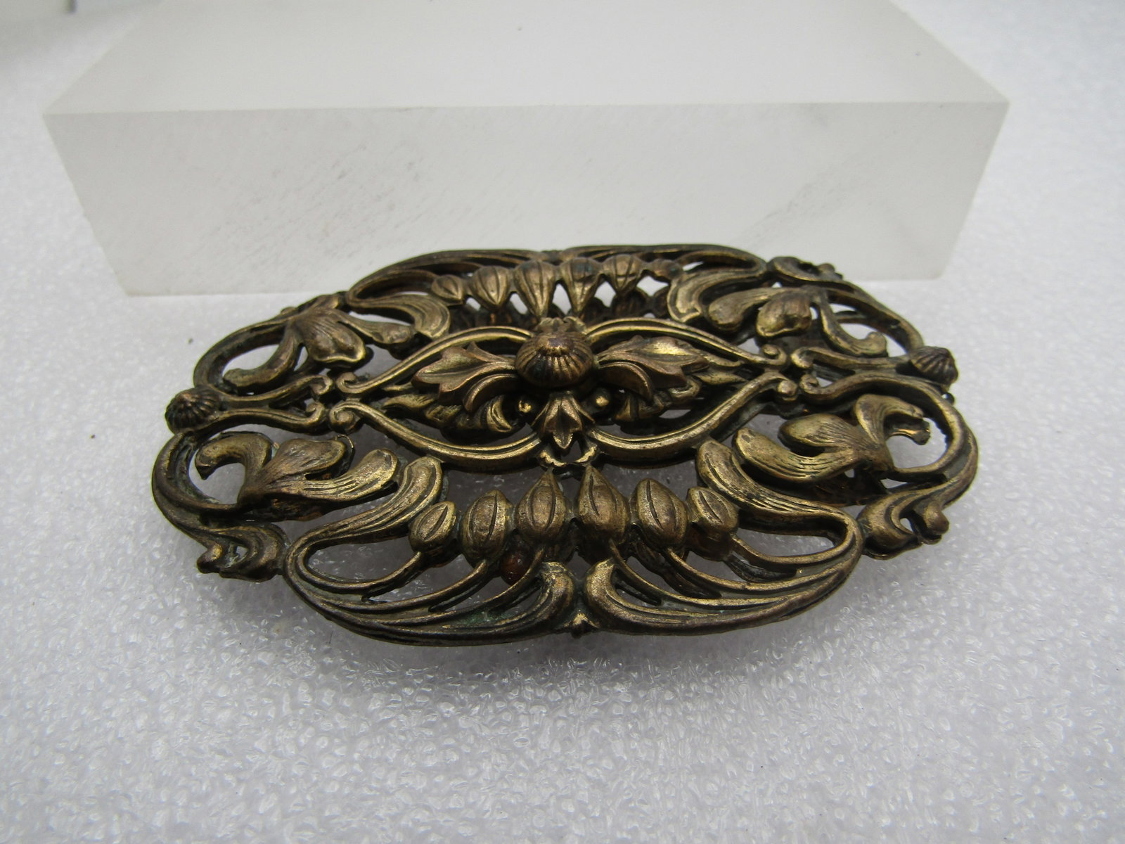 Vintage Brass Leaf & Scrolled Brooch,Front/Back. Large 3", 1930's - 2