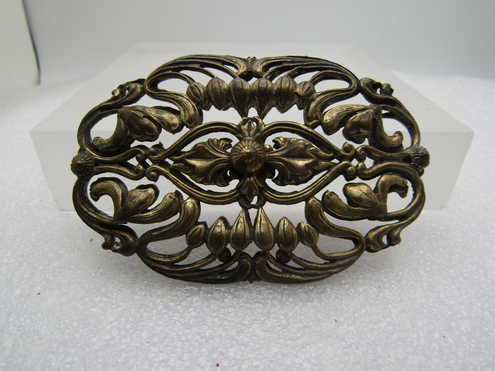 Vintage Brass Leaf & Scrolled Brooch,Front/Back. Large 3", 1930's - 3