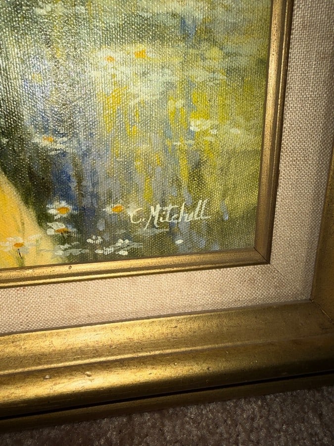 Vintage C. Mitchell Original Oil Painting- Girl with Wildflowers, Swanson Art Galleries Original ... - 3