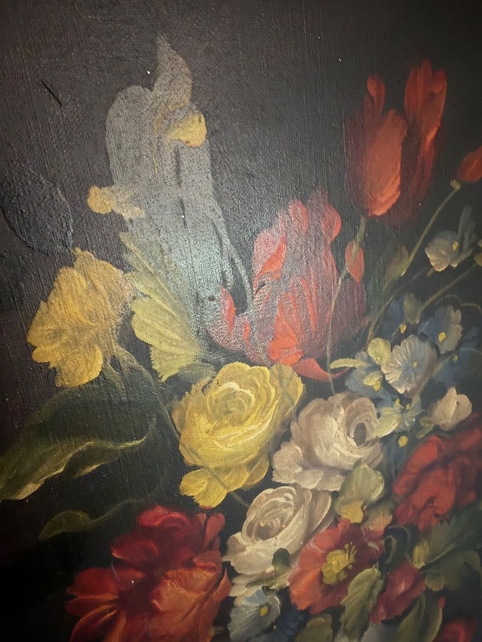 Vintage Mid-Century Floral Oil Painting by Lehner- 21x25 Ornate Bronze Frame - 2
