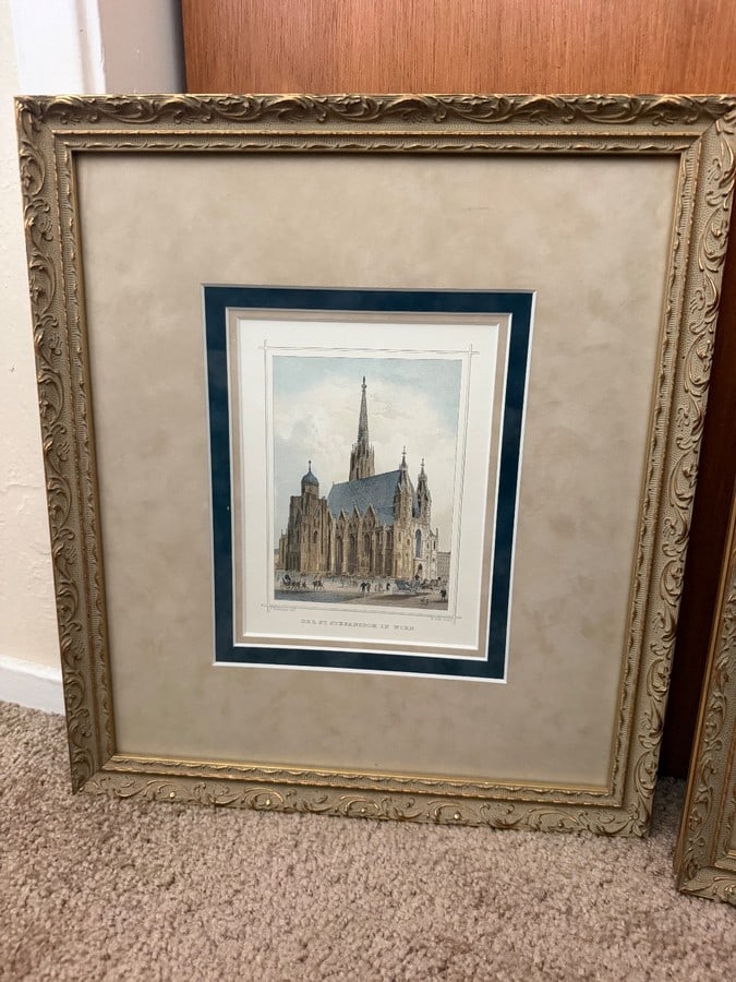 Circa 1875 St. Stephen's Cathedral Vienna Steel Engravings- Framed Triptych Set of 3 - 2