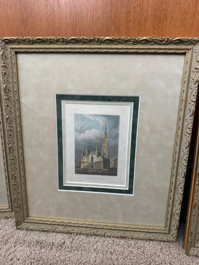 Circa 1875 St. Stephen's Cathedral Vienna Steel Engravings- Framed Triptych Set of 3 - 3