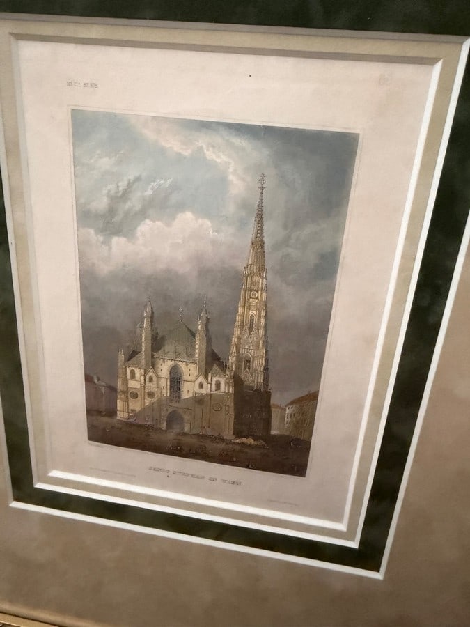 Circa 1875 St. Stephen's Cathedral Vienna Steel Engravings- Framed Triptych Set of 3 - 4