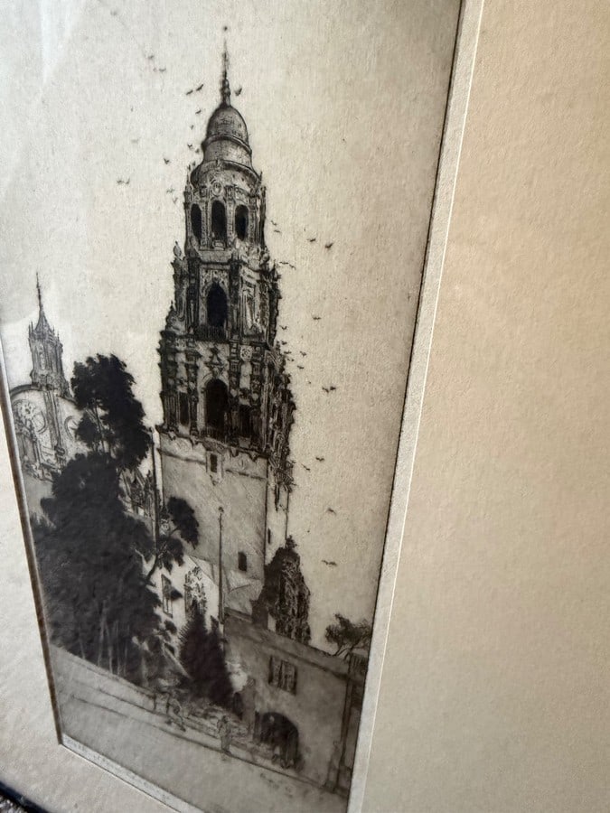 Vintage 1930s William A. Eskey Drypoint Etching - "Balboa Park, San Diego" - 2