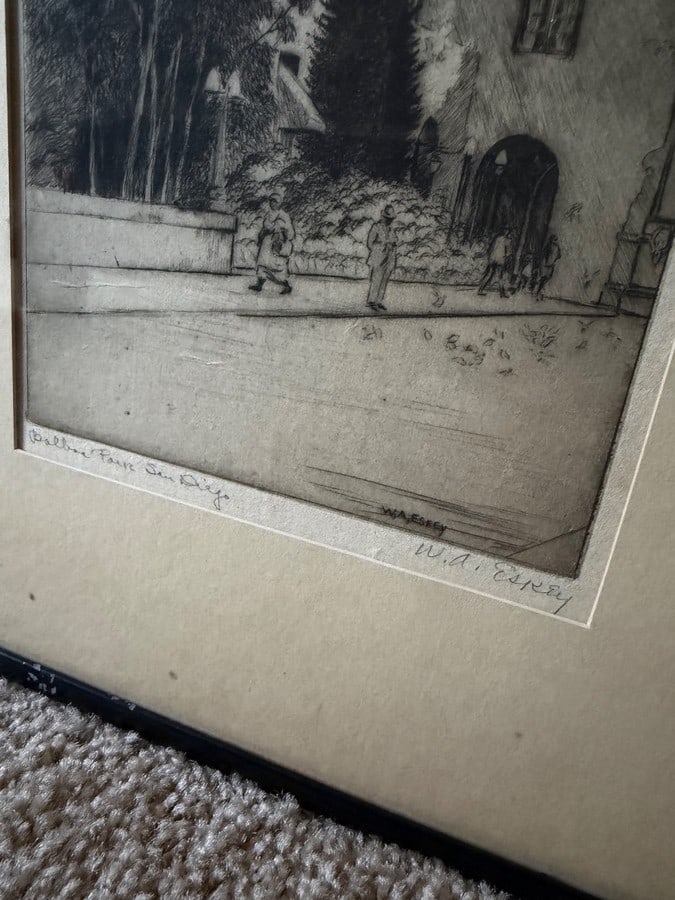 Vintage 1930s William A. Eskey Drypoint Etching - "Balboa Park, San Diego" - 3