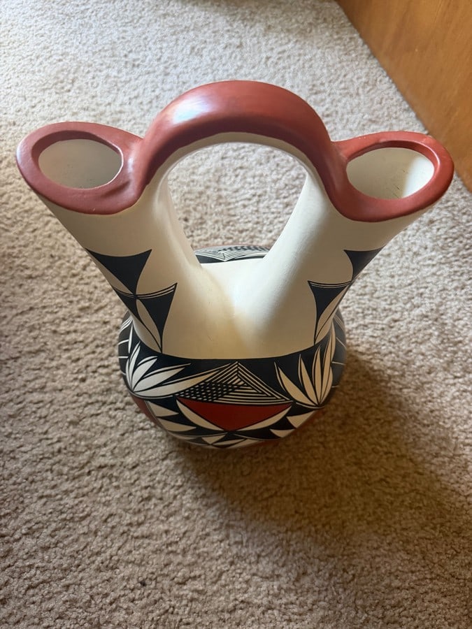 Authentic Gloria Salvador Acoma Pueblo Wedding Vase - Hand-Painted Fine-Line 12" - 3