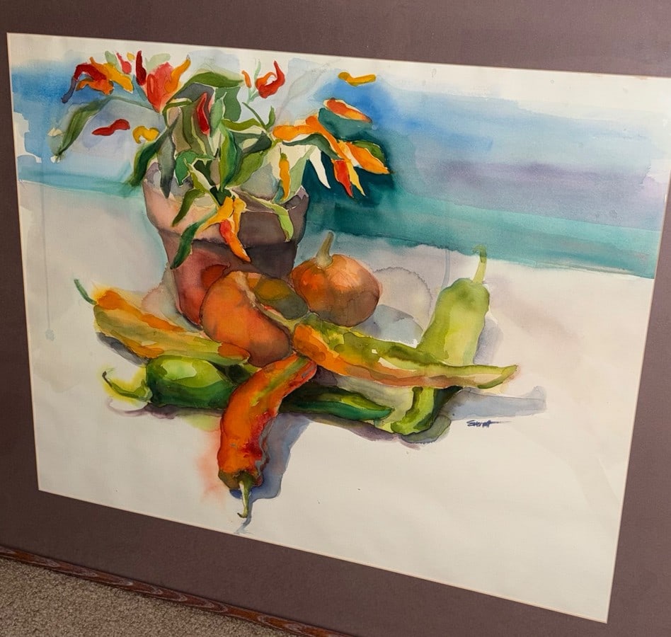 Large 35" Mid-Century Modern Original Watercolor Still Life by Nancy Everett â€“ Cu - 2