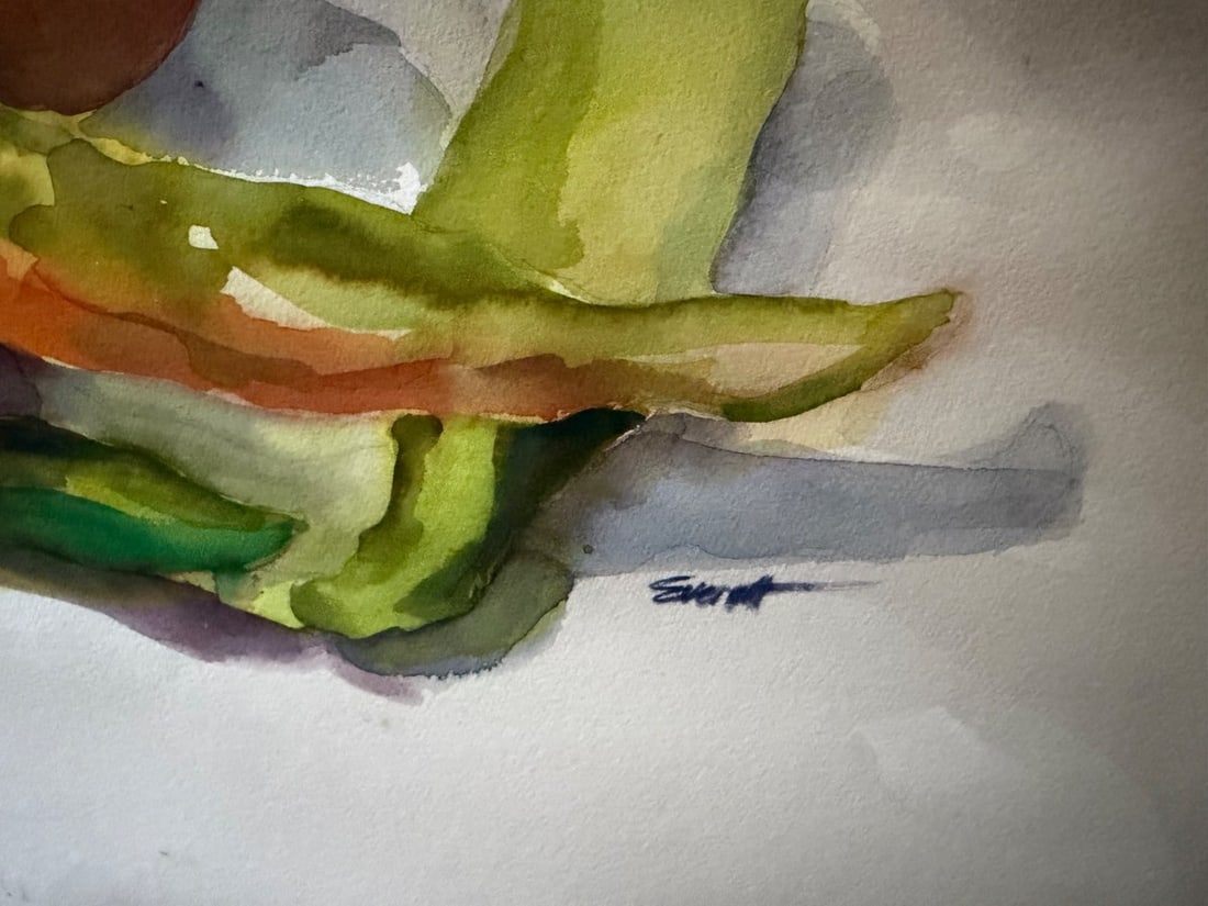 Large 35" Mid-Century Modern Original Watercolor Still Life by Nancy Everett â€“ Cu - 3