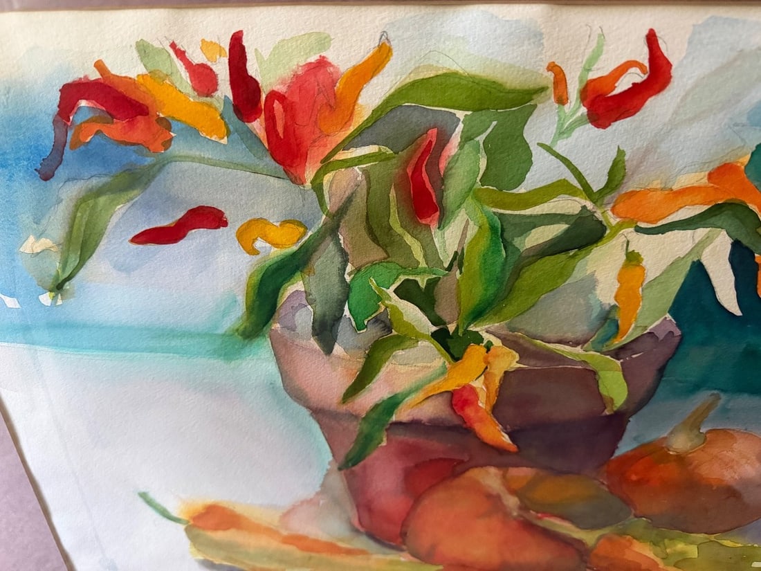 Large 35" Mid-Century Modern Original Watercolor Still Life by Nancy Everett â€“ Cu - 4