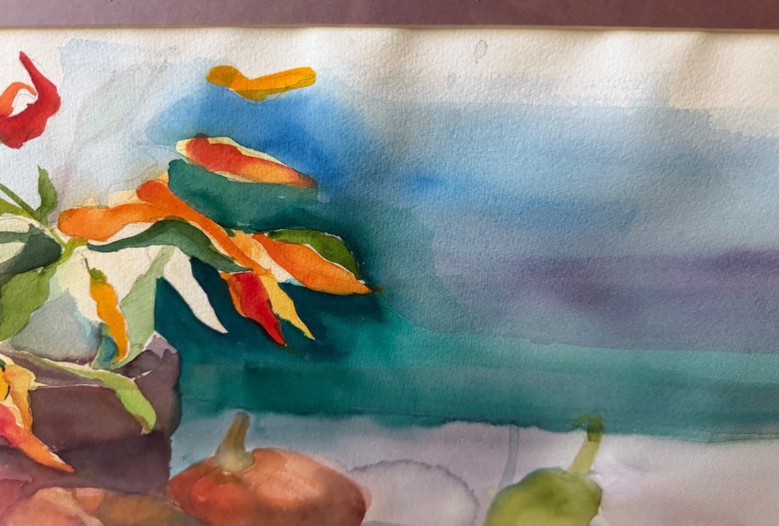 Large 35" Mid-Century Modern Original Watercolor Still Life by Nancy Everett â€“ Cu - 5