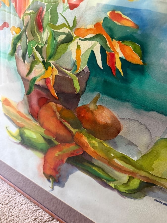 Large 35" Mid-Century Modern Original Watercolor Still Life by Nancy Everett â€“ Cu - 6