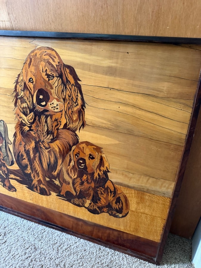 Mid Century Modern Large Intarsia Wood Mosaic Art Panel, Cocker Spaniel Dogs - 2