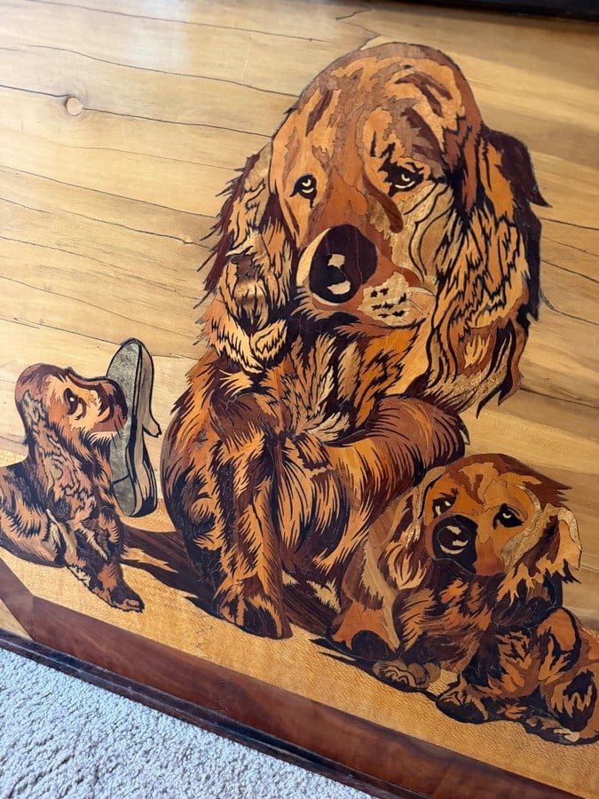 Mid Century Modern Large Intarsia Wood Mosaic Art Panel, Cocker Spaniel Dogs - 3