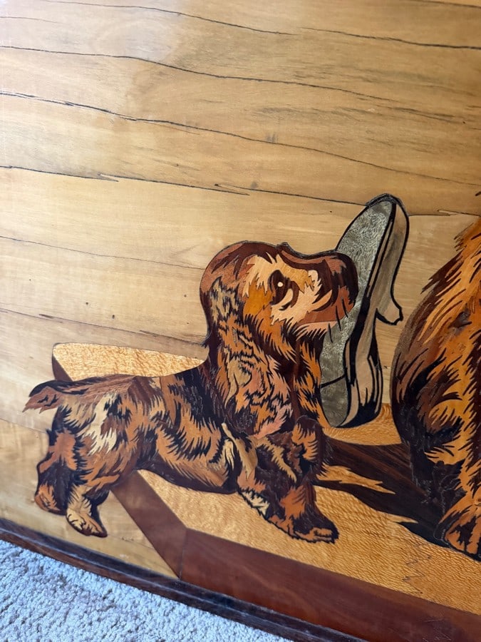 Mid Century Modern Large Intarsia Wood Mosaic Art Panel, Cocker Spaniel Dogs - 4