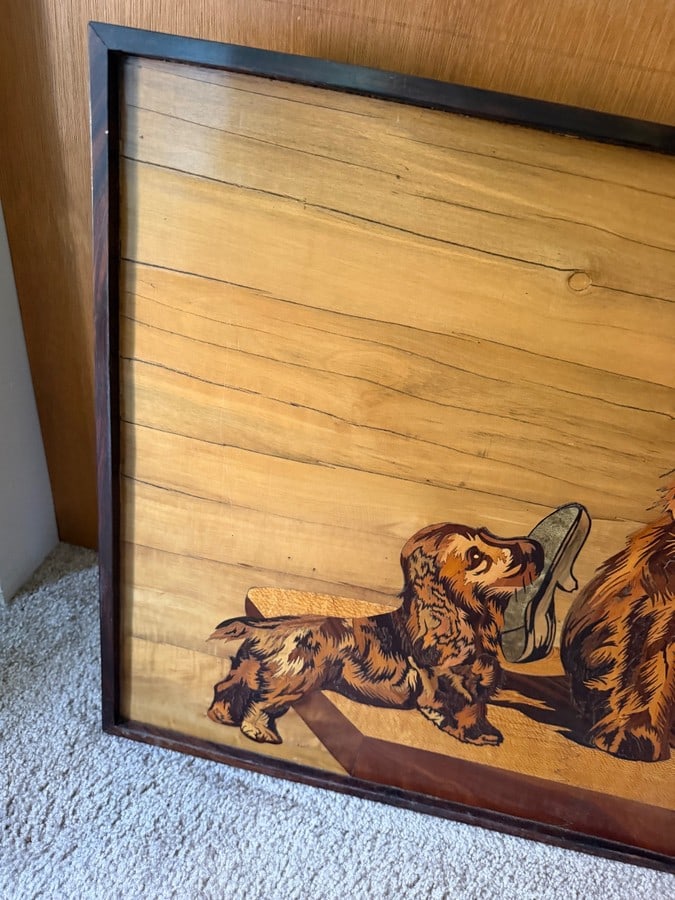 Mid Century Modern Large Intarsia Wood Mosaic Art Panel, Cocker Spaniel Dogs - 5