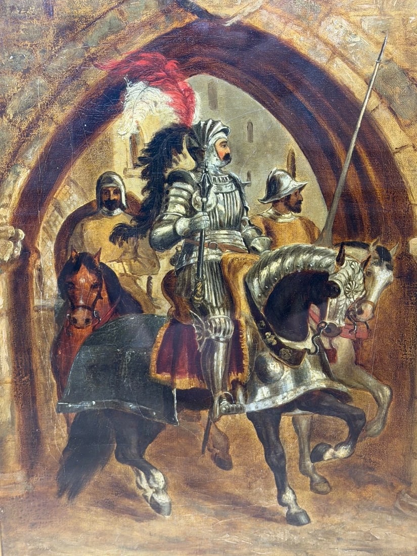 Painting Renaissance Knight Mounted Beneath Cloister Circle Sir John Gilbert RA - 2