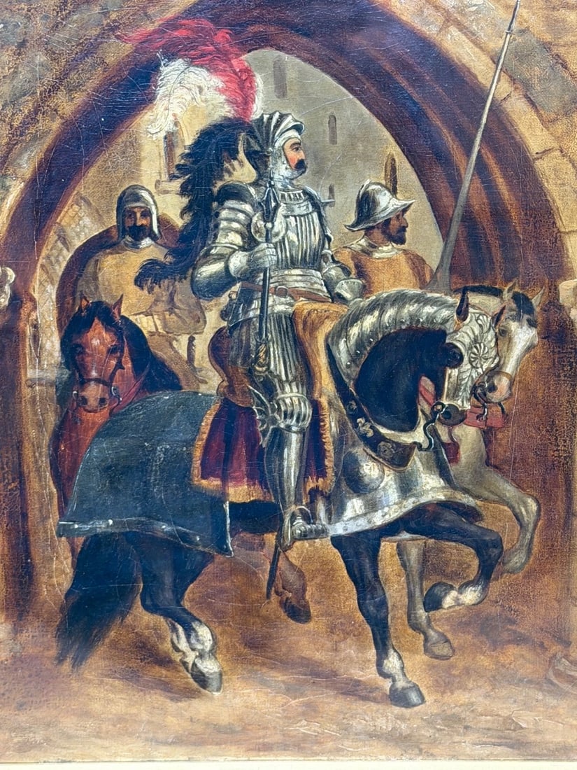 Painting Renaissance Knight Mounted Beneath Cloister Circle Sir John Gilbert RA - 3