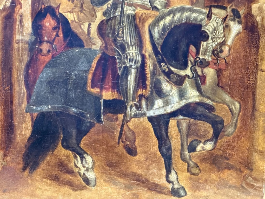 Painting Renaissance Knight Mounted Beneath Cloister Circle Sir John Gilbert RA - 8