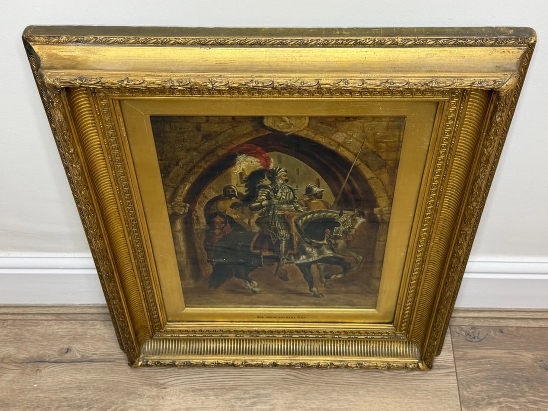 Painting Renaissance Knight Mounted Beneath Cloister Circle Sir John Gilbert RA - 9