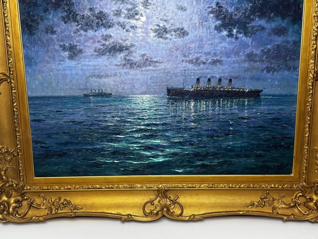 Ships That Pass In the Night RMS Titanic Under Nocturnal Moon with RMS Olympic - 13