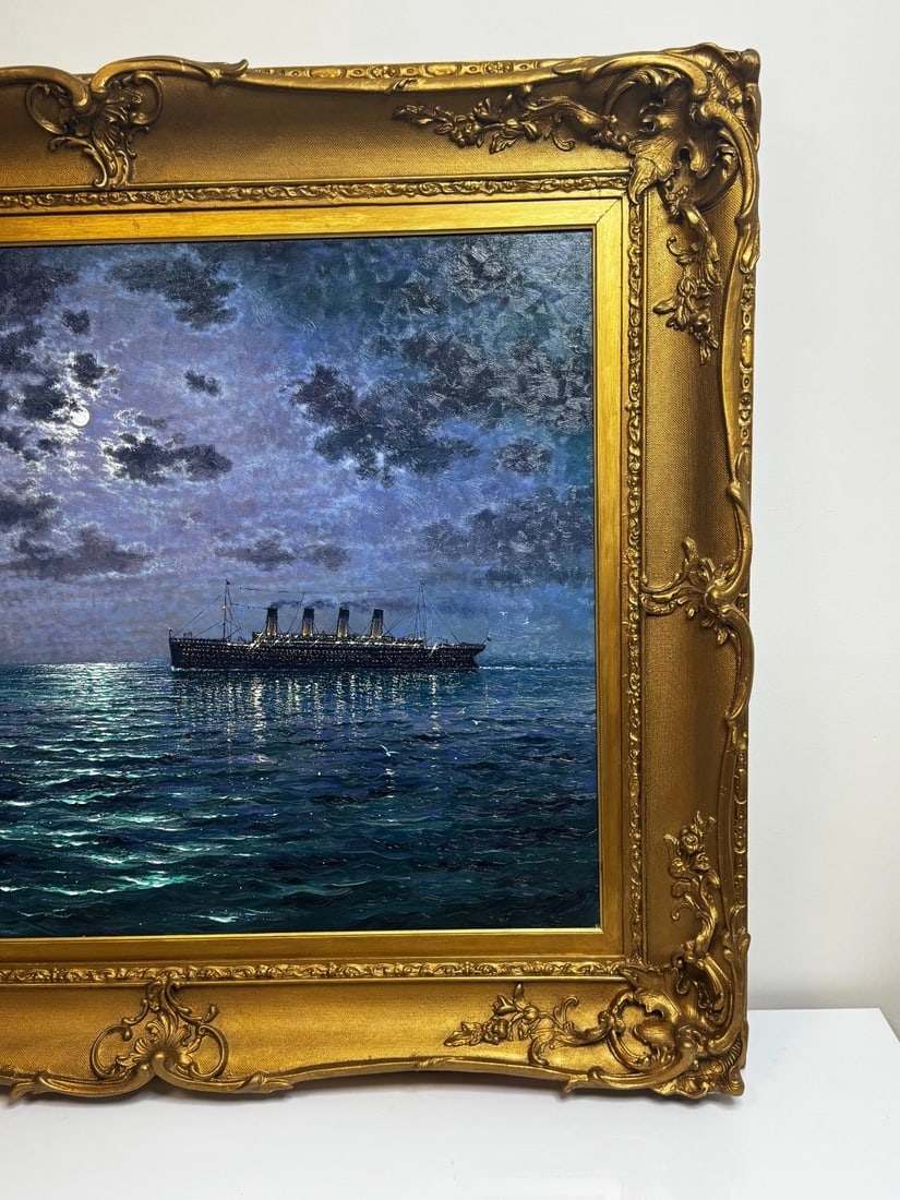 Ships That Pass In the Night RMS Titanic Under Nocturnal Moon with RMS Olympic - 17