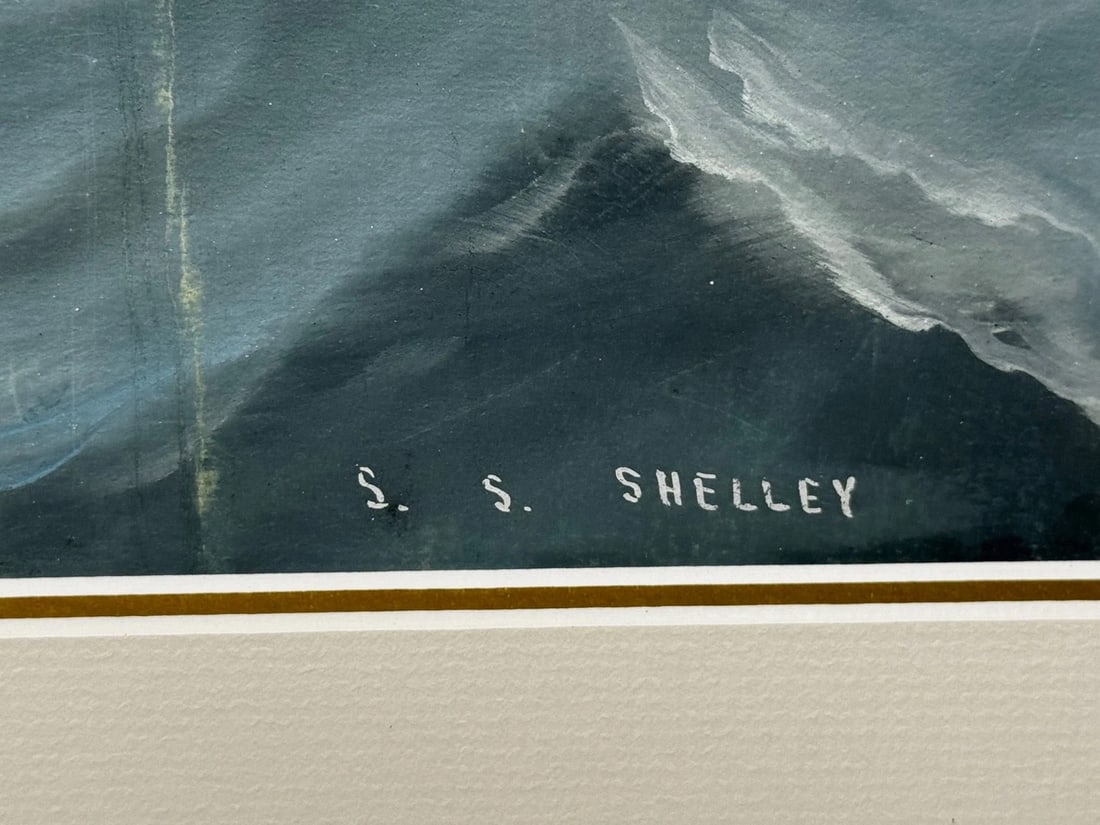 Neapolitan Pierhead Marine Painting S.S. Shelley Steamship in Heavy Seas c1910 - 11