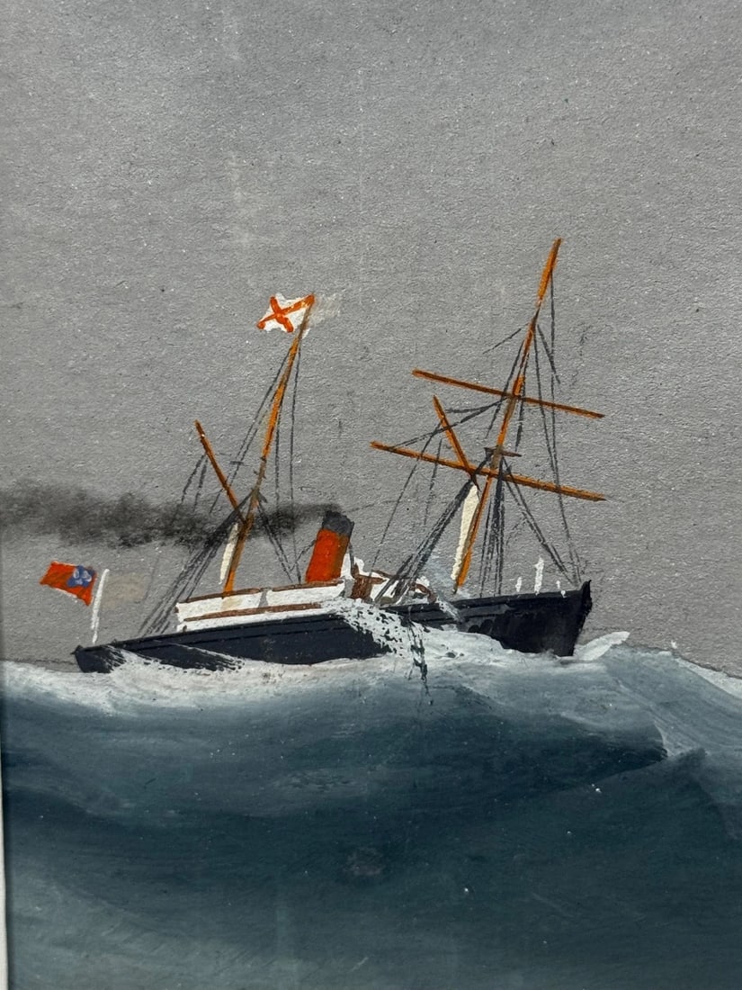 Neapolitan Pierhead Marine Painting S.S. Shelley Steamship in Heavy Seas c1910 - 12