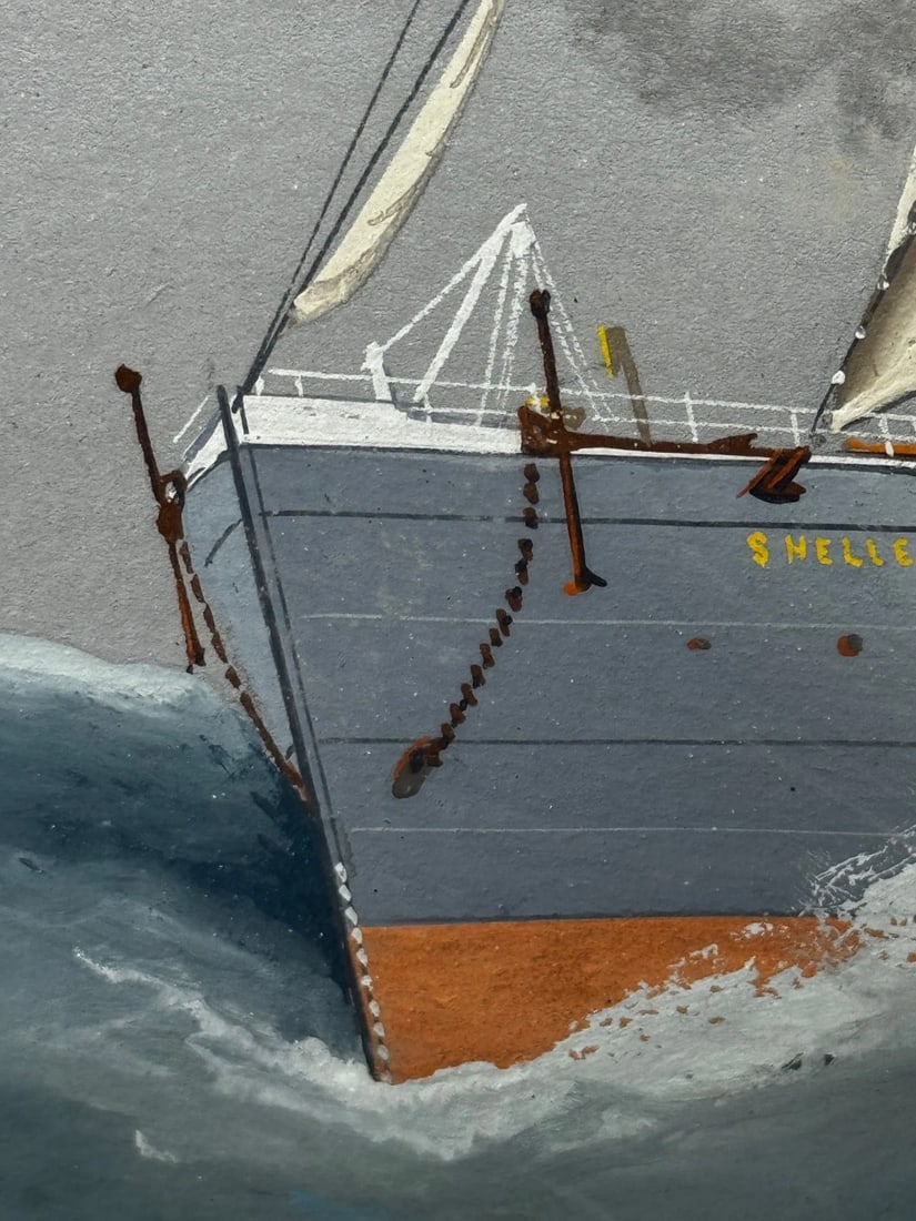 Neapolitan Pierhead Marine Painting S.S. Shelley Steamship in Heavy Seas c1910 - 16