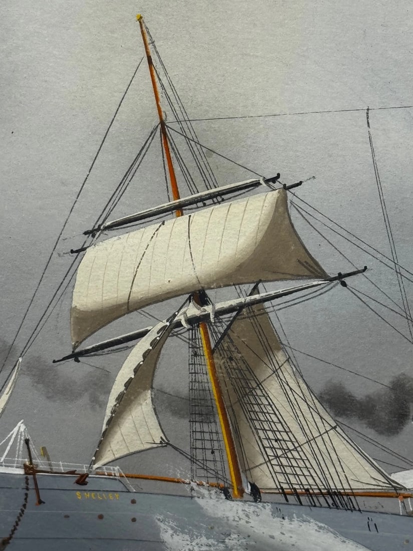 Neapolitan Pierhead Marine Painting S.S. Shelley Steamship in Heavy Seas c1910 - 17