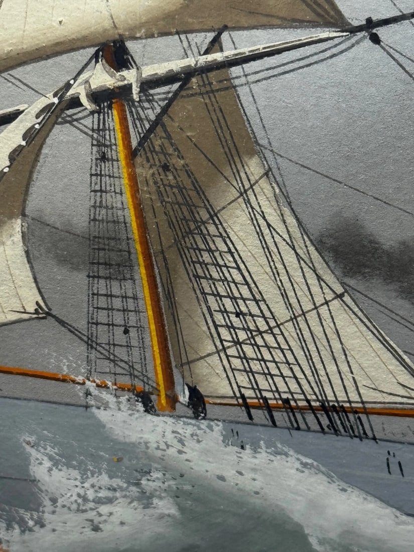 Neapolitan Pierhead Marine Painting S.S. Shelley Steamship in Heavy Seas c1910 - 18