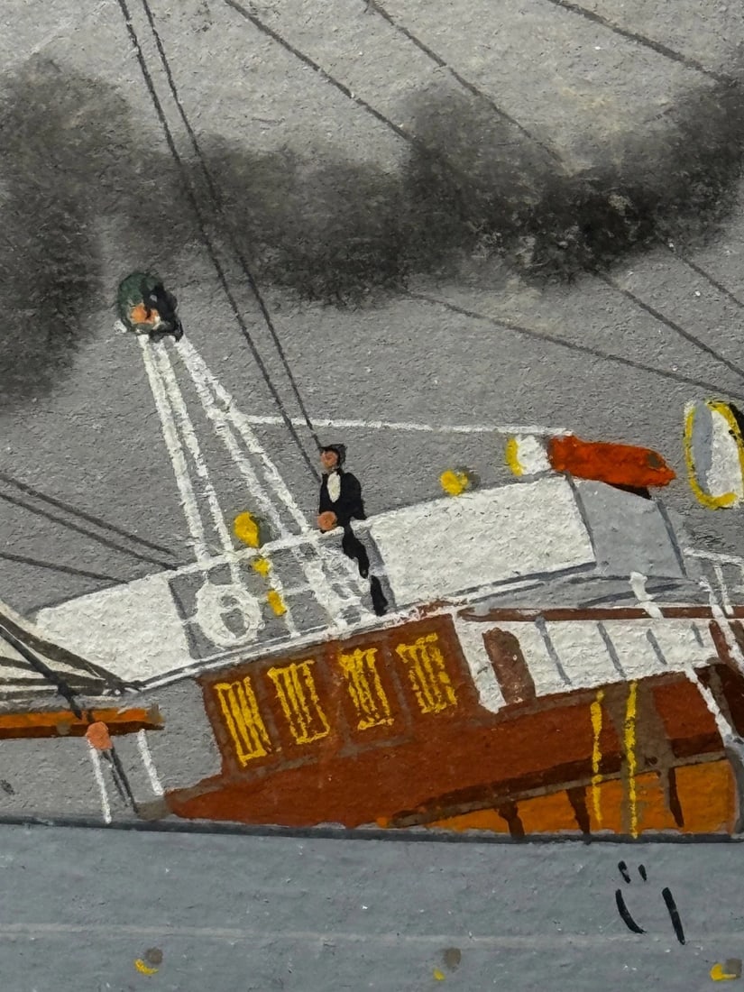 Neapolitan Pierhead Marine Painting S.S. Shelley Steamship in Heavy Seas c1910 - 20