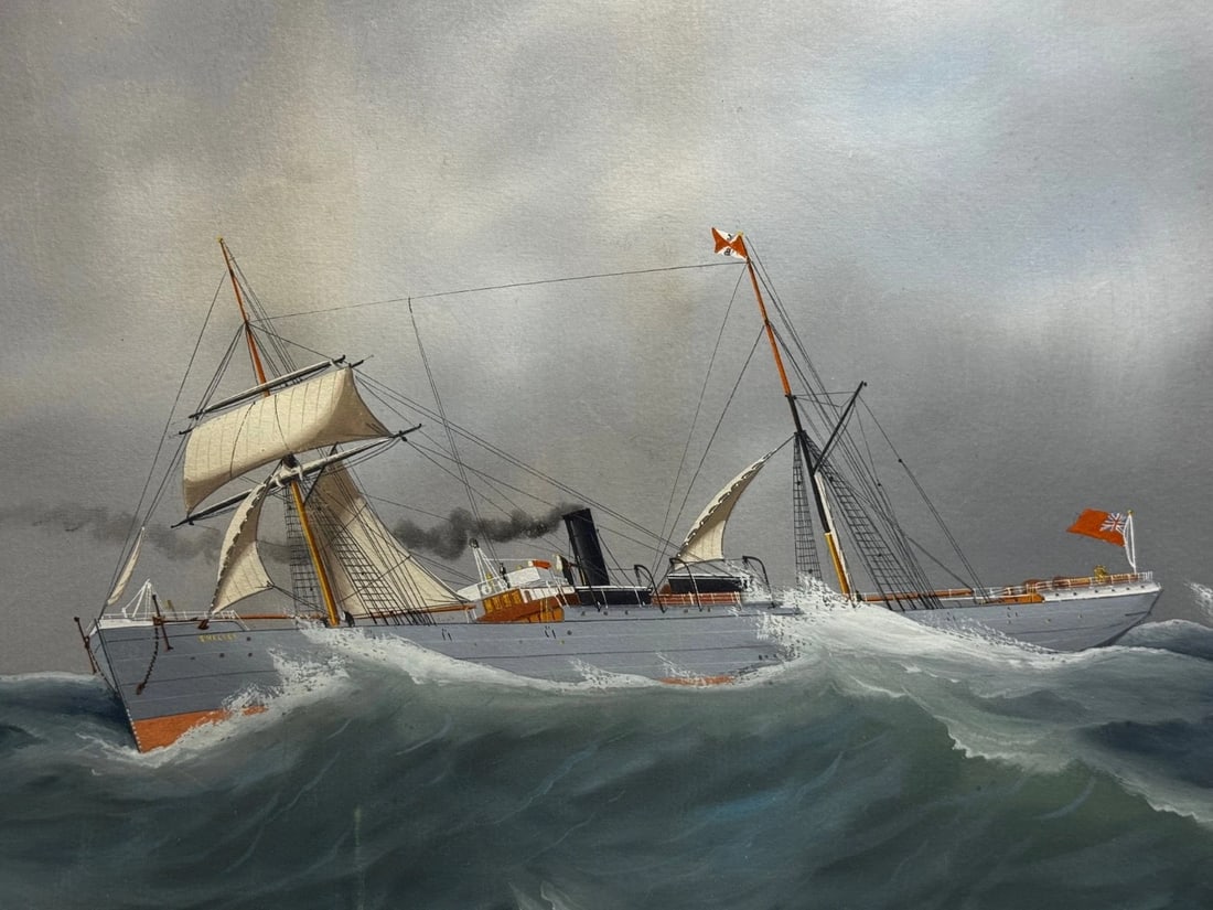 Neapolitan Pierhead Marine Painting S.S. Shelley Steamship in Heavy Seas c1910 - 4