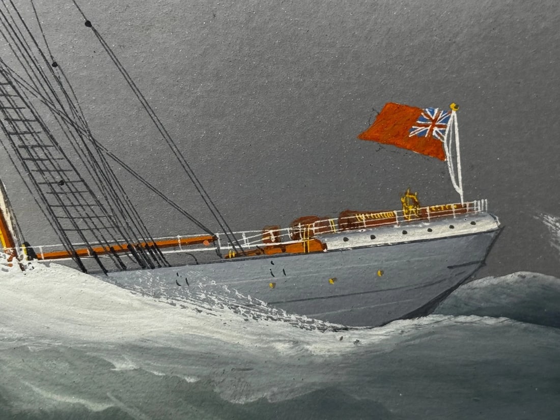 Neapolitan Pierhead Marine Painting S.S. Shelley Steamship in Heavy Seas c1910 - 7