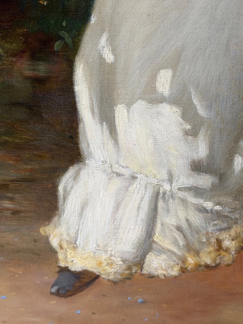 19th Century Portrait Oil Painting Lady Red Parasol Signed by William Oliver - 13