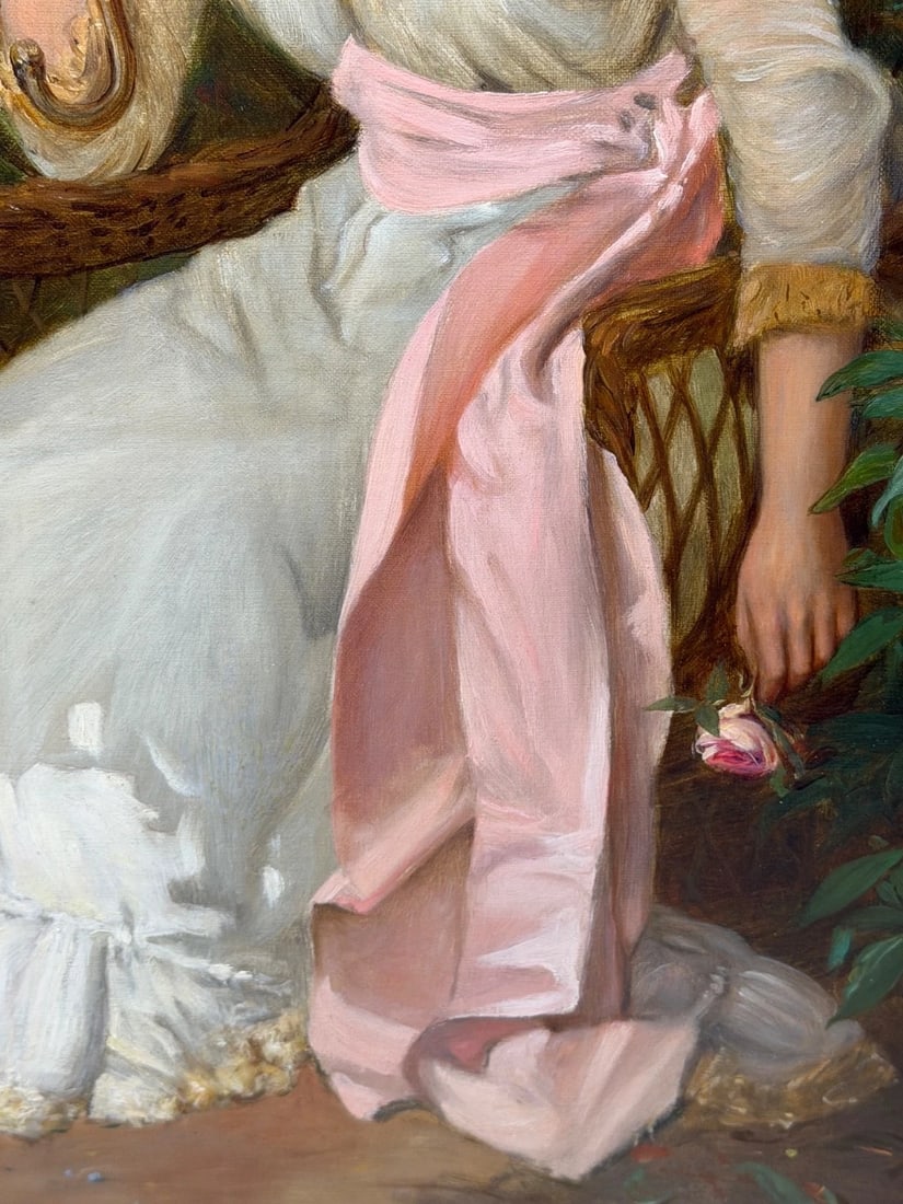 19th Century Portrait Oil Painting Lady Red Parasol Signed by William Oliver - 19