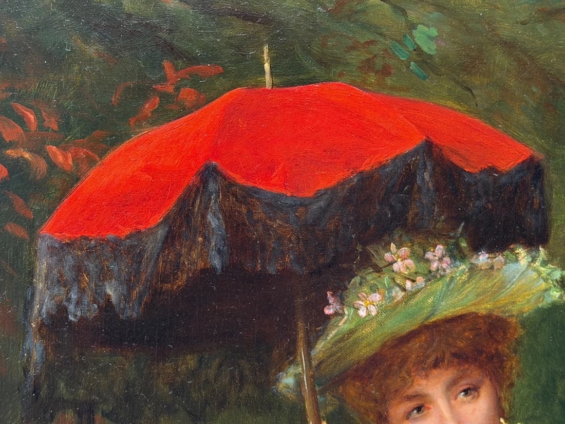 19th Century Portrait Oil Painting Lady Red Parasol Signed by William Oliver - 7