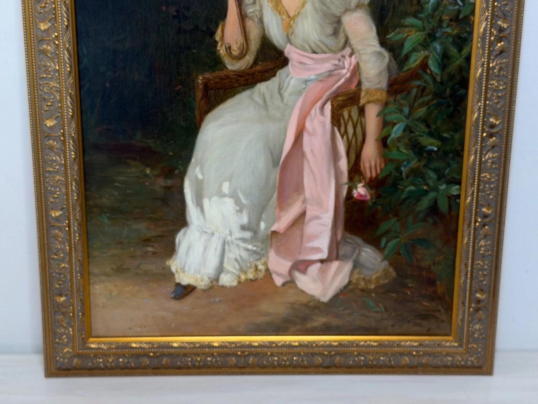 19th Century Portrait Oil Painting Lady Red Parasol Signed by William Oliver - 8