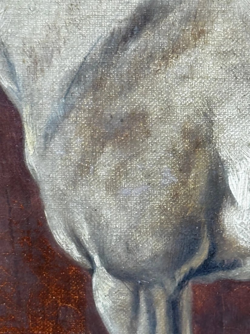 Victorian Masterpiece in Oil Strawberry Roan Hunter Horse in Stable with Terrier - 18