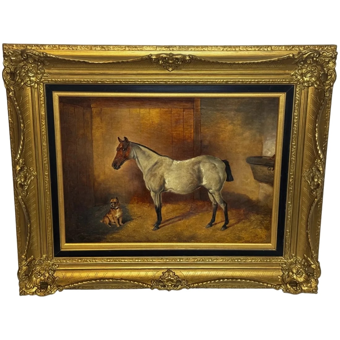 Victorian Masterpiece in Oil Strawberry Roan Hunter Horse in Stable with Terrier: Victorian Masterpiece in Oil Strawberry Roan Hunter Horse in Stable with Terrier Click image to enlarge Description Equine Masterpiece in Oil — A Gentleman’s Hunter Strawberry