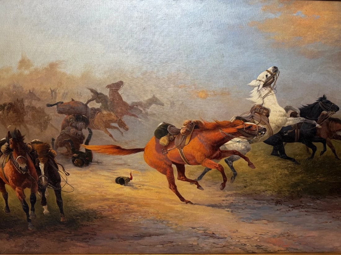 WW1 Charleroi Great Retreat Oil Painting Runaway Horses By Edith Alice Simkins - 2