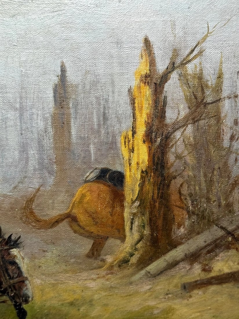 WW1 Charleroi Great Retreat Oil Painting Runaway Horses By Edith Alice Simkins - 9